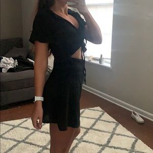 black frill cut out tea dress